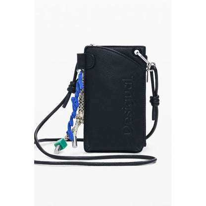 Desigual Black Polyethylene Women Wallet with strap, featuring bold design and contrast details for style and practicality.