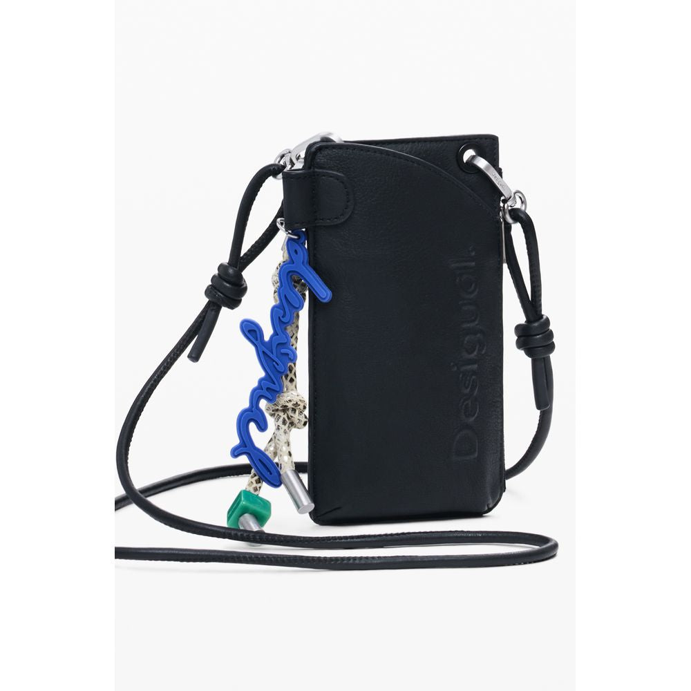 Desigual Black Polyethylene Women Wallet with strap and bold logo, showcasing style and functionality in sleek black design.