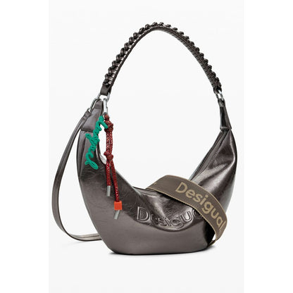Desigual Bronze Polyethylene Women Handbag featuring bold relief print and removable shoulder handle.