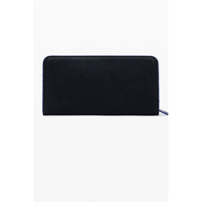 Desigual Black Polyethylene Women Wallet with zip closure and logo, featured in sleek black with contrasting details for stylish organization.