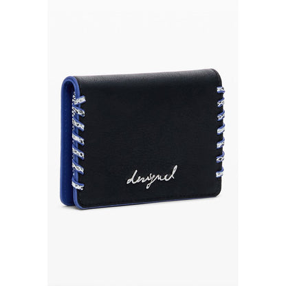 Desigual "Black Polyethylene Women Wallet" with embroidery and contrasting details, showcasing chic style and compact design.