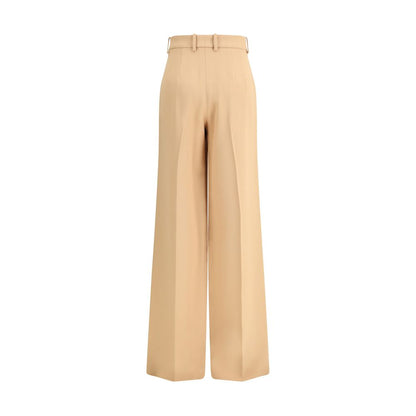 Ermanno Scervino Beige Viscose Casual Pants with wide-leg design and front darts, belt loops, side welt pockets, and zip closure.