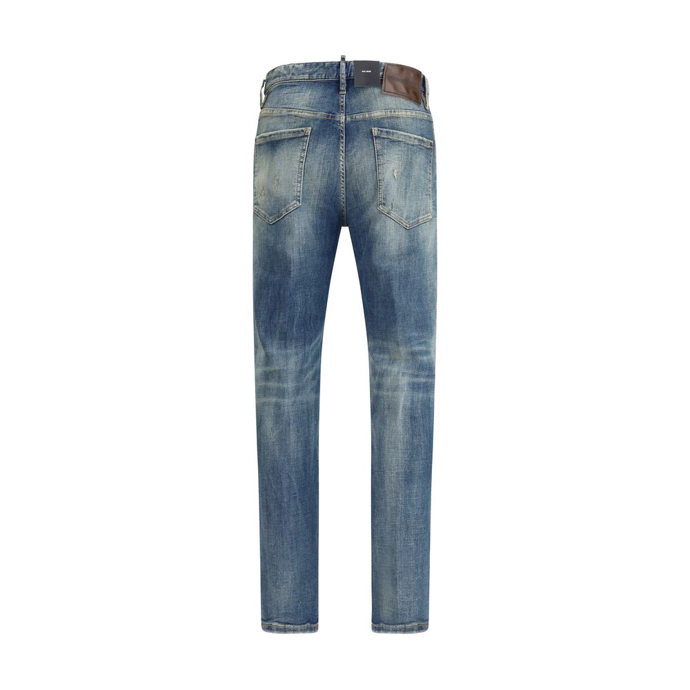 Back view of Dsquared² Blue Cotton Slim Fit Jeans showcasing five-pocket design and urban style ideal for AW25 season.