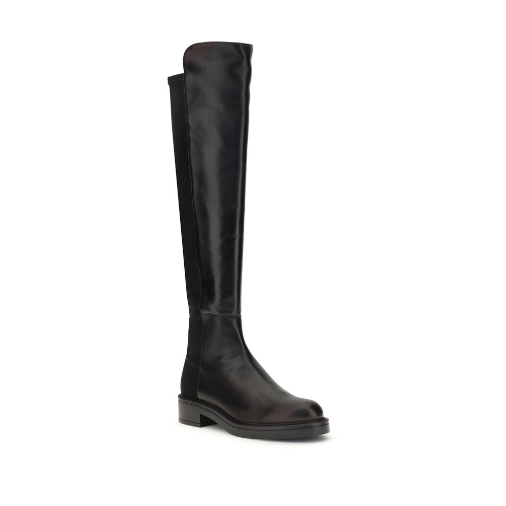 Stuart Weitzman Black Leather Over The Knee Boots, Celia high style with block heel, smooth leather front and elastic back for a snug fit.