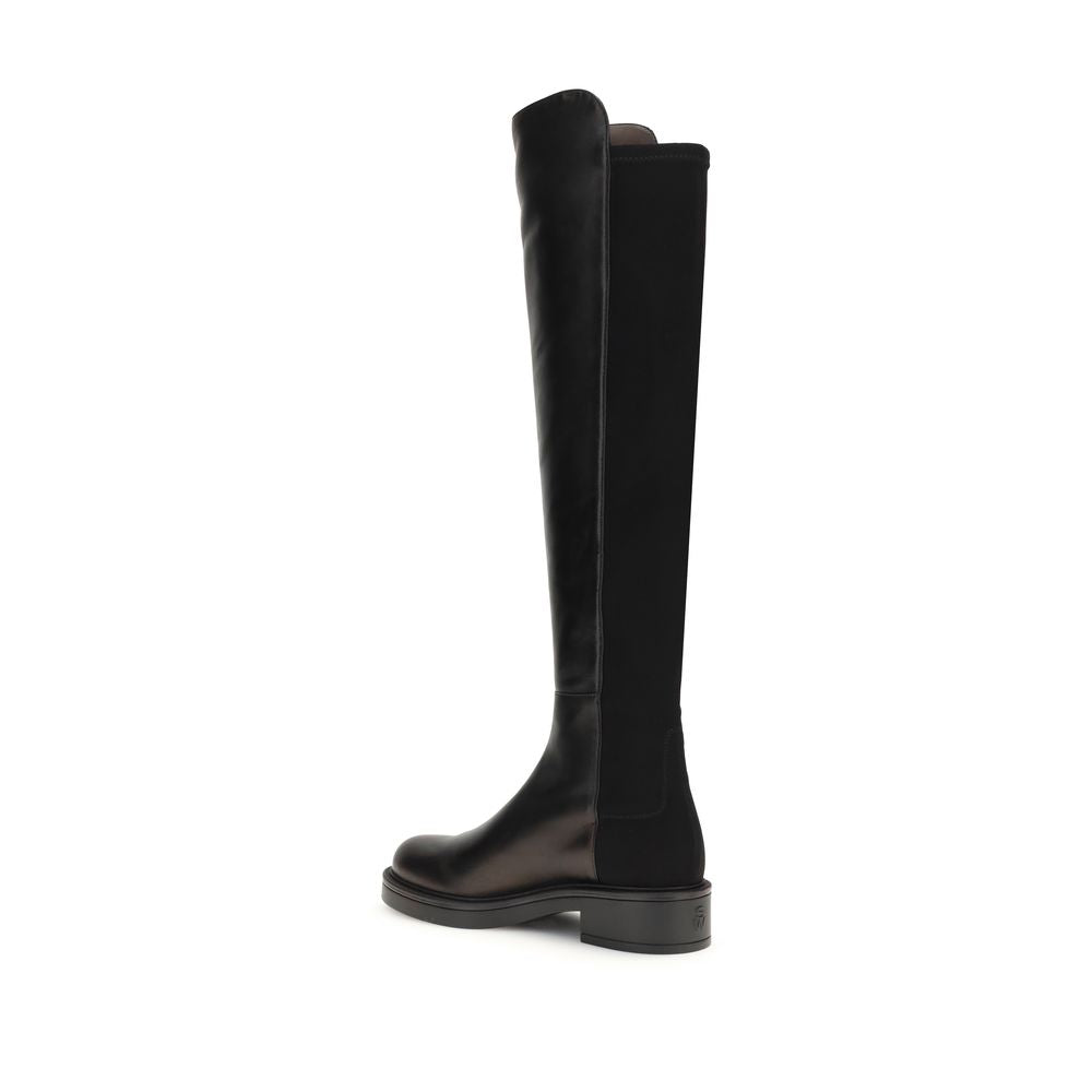 Stuart Weitzman Black Leather Over The Knee Celia high boots with block heel and elastic back for elegant and versatile style.