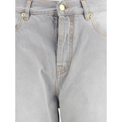 Darkpark Gray Cotton Relaxed Fit Jeans with zip-and-button closure and five pockets for casual style.