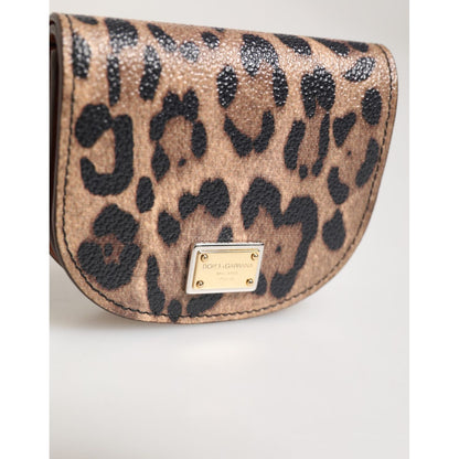 Dolce & Gabbana Brown Black Calf Leather Leopard Print Logo Plaque Wallet