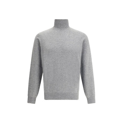 Brunello Cucinelli Gray Cashmere Cashmere Sweater, elegant turtleneck with ribbed cuffs and hem, versatile and sophisticated.