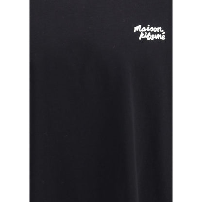 Maison Kitsuné Black Cotton T-Shirt with contrast logo, ribbed crew neck, and soft fabric ideal for casual wear.
