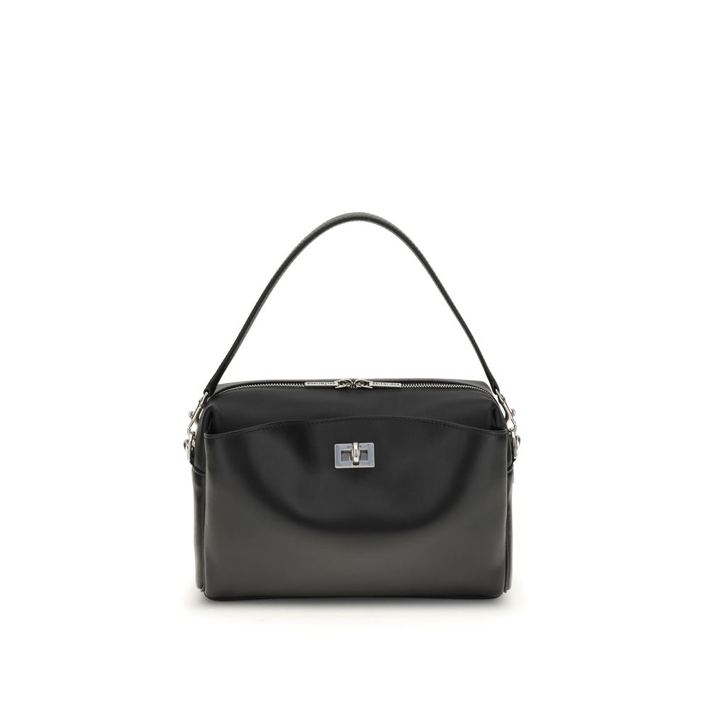 Balenciaga Black Calf Leather Bos Taurus Shoulder Bag with silver-tone hardware and adjustable strap.