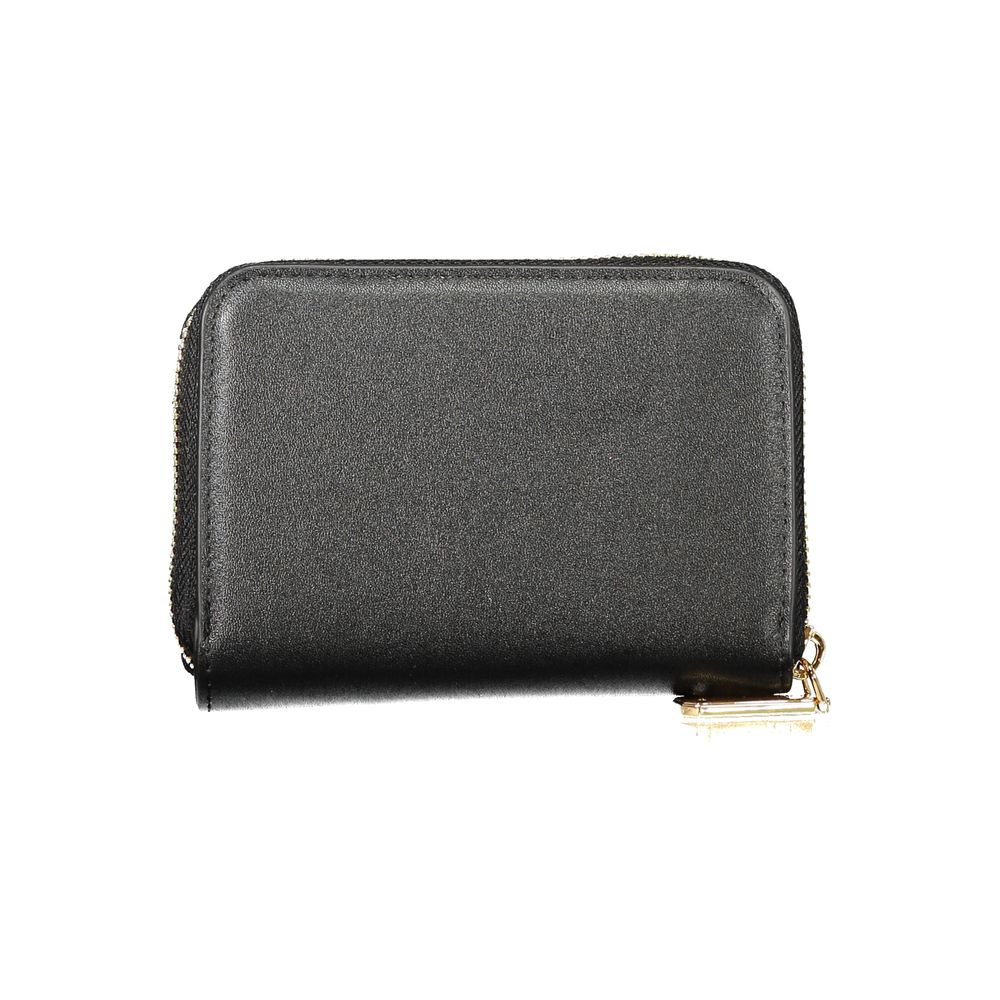Mario Valentino Black Polyethylene Wallet with 6 compartments, coin purse, double card spaces, and zip closure