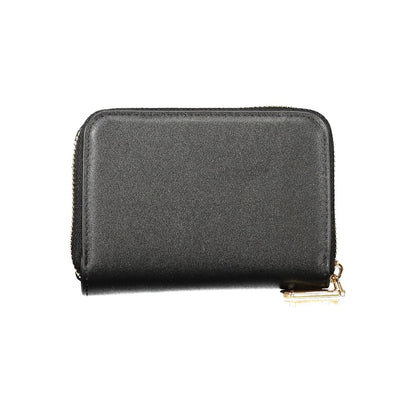 Mario Valentino Black Polyethylene Wallet with 6 compartments, coin purse, double card spaces, and zip closure