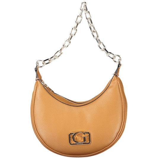 Guess Jeans Brown Polyethylene Handbag with chain shoulder handle and logo accent.
