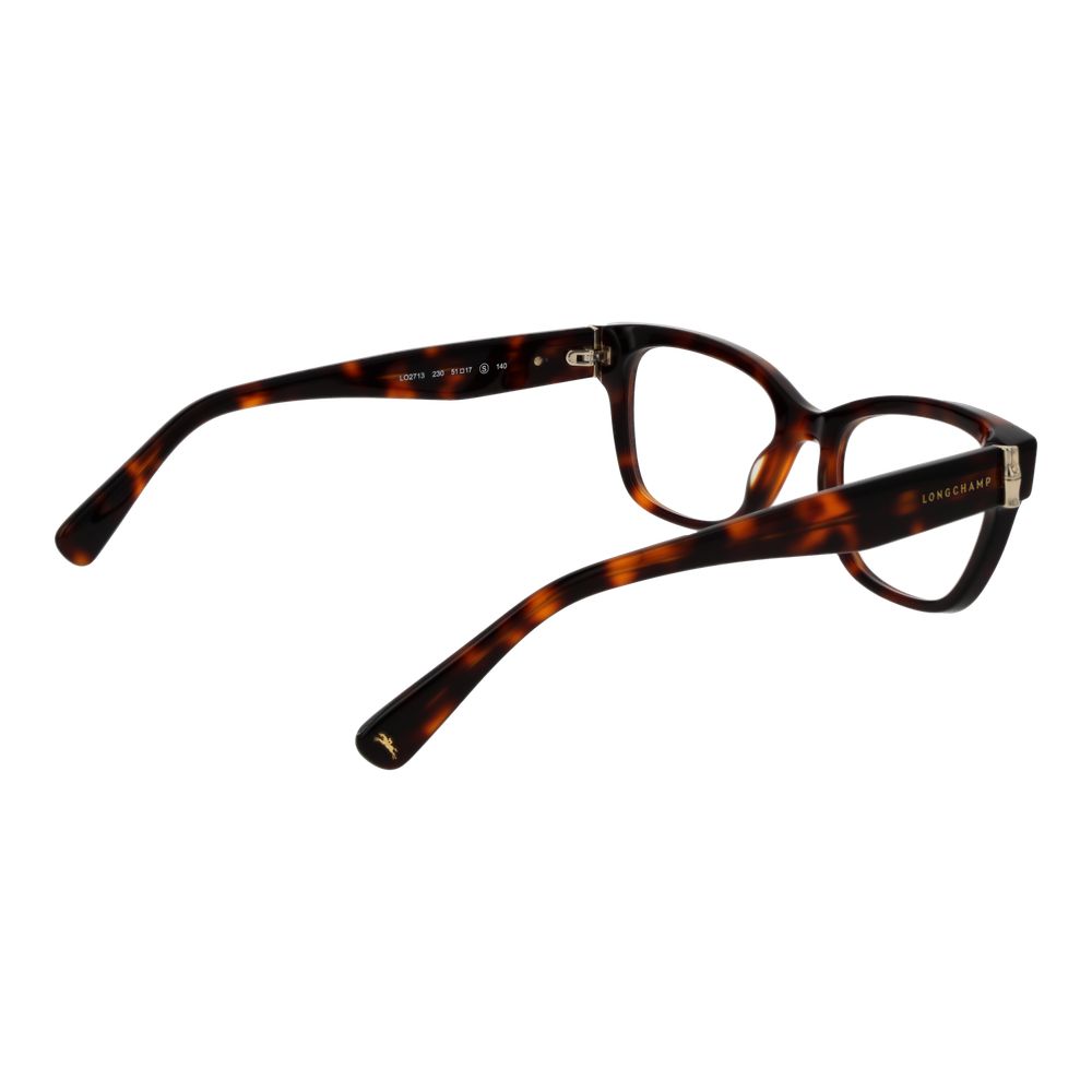 Longchamp Brown Women Glasses Frame in acetate, full-rim rectangle style, size 51-17-140 with demo lenses.