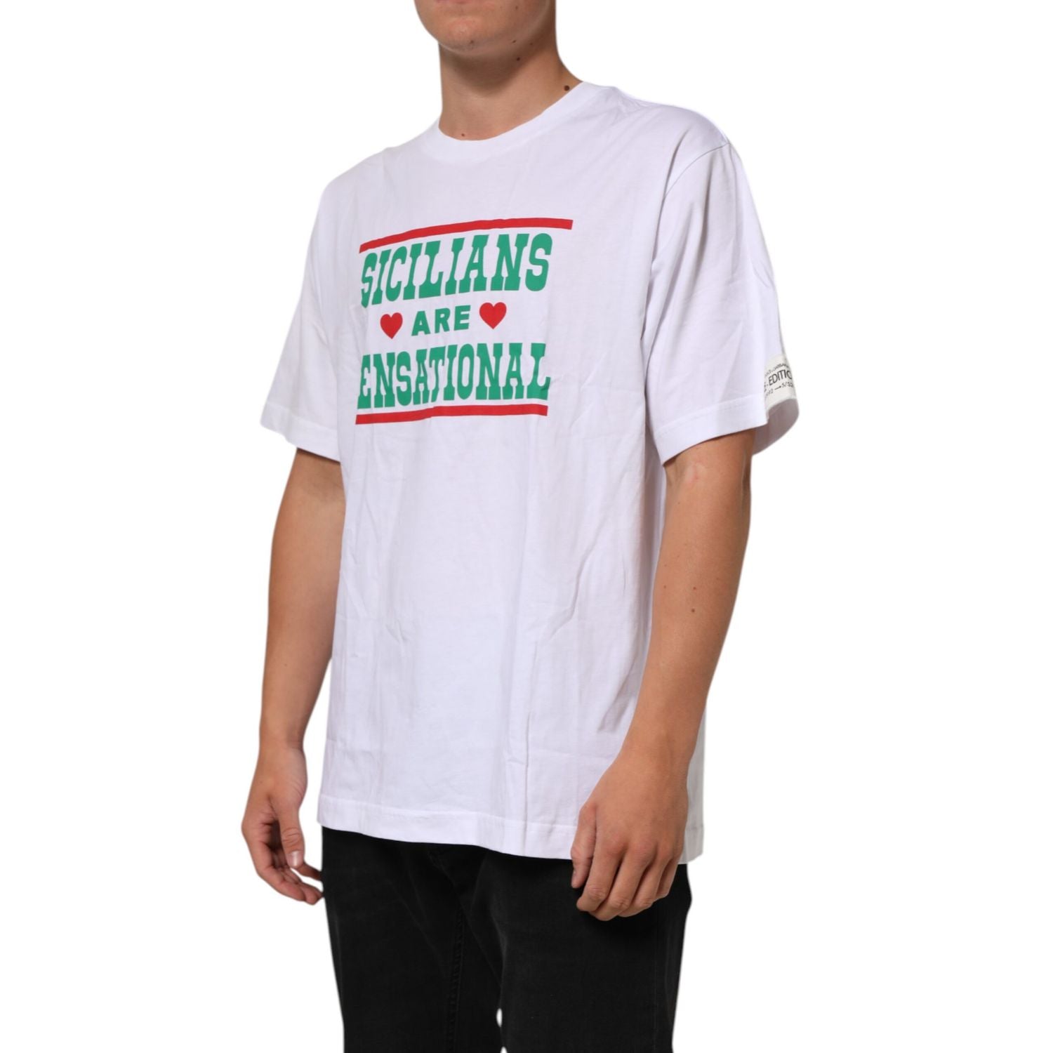 Dolce & Gabbana White Graphic Print Cotton Crew Neck T-shirt