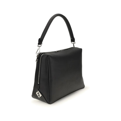 Fendi Black Calf Leather Bos Taurus Shoulder Bag with FF metal accents and palladium-finish hardware, elegant and spacious design.