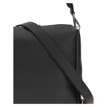 Close-up of Fendi Black Calf Leather Bos Taurus Shoulder Bag showcasing strap and metal details.