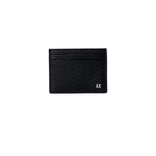 Armani Exchange Black Leather Wallet with AX logo, featuring a refined texture and compact design for elegance and functionality.