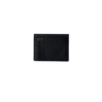 Armani Exchange Black Leather Wallet with embossed AX logo, made of 100% bovine leather and featuring a durable polyester interior.