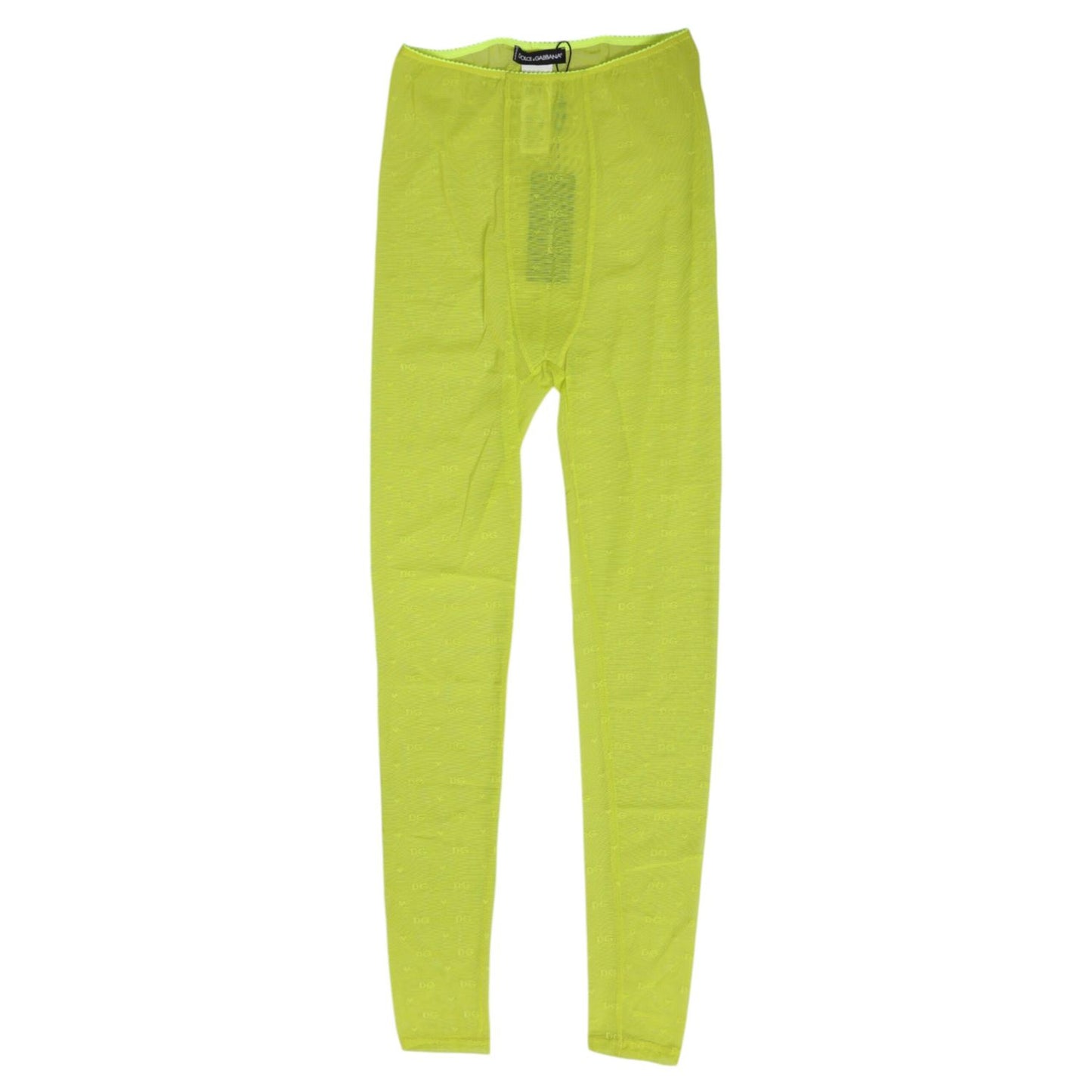 Dolce & Gabbana Neon Green Nylon Logo Lace Leggings Pants Underwear