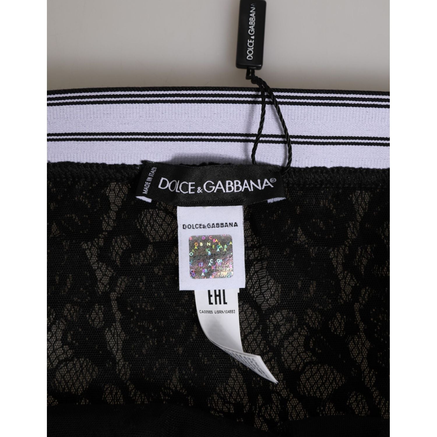 Dolce & Gabbana Black Lace Slip Brief Logo Waistband  Underwear