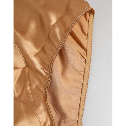Dolce & Gabbana Beige Silk Stretch High Waist Girdle Underwear showing luxurious fabric and craftsmanship detail.