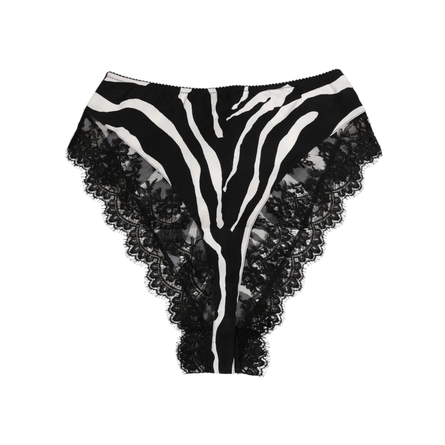 Dolce & Gabbana Black Silk Zebra Print Lace High Waist Underwear