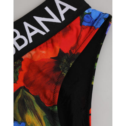 Dolce & Gabbana Black Floral Print High Waist Panty Underwear