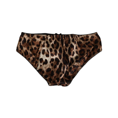 Dolce & Gabbana Brown Leopard Silk Mid Waist Panty Underwear