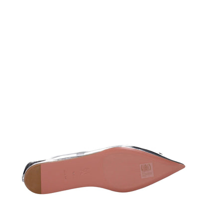 Amina Muaddi Gray Leather Ballet Flats