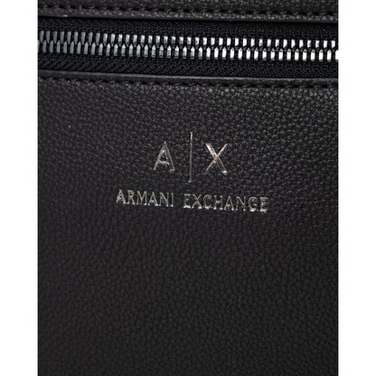 Close-up of Armani Exchange Black Polyester Messenger Bag with zipper and logo detail