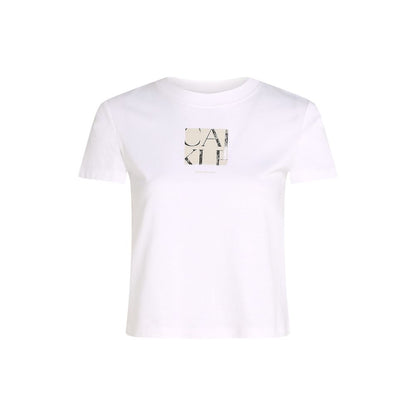 Calvin Klein Jeans White Recycled Cotton T-Shirt for women with front graphic, sustainable short-sleeve casual wear.