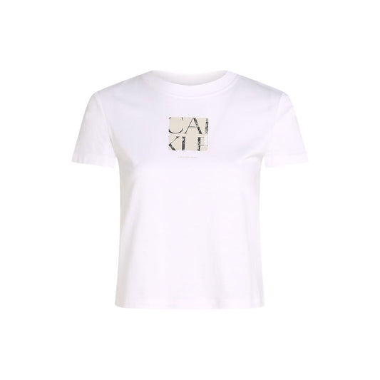 Calvin Klein Jeans White Recycled Cotton T-Shirt for women with front graphic, sustainable short-sleeve casual wear.