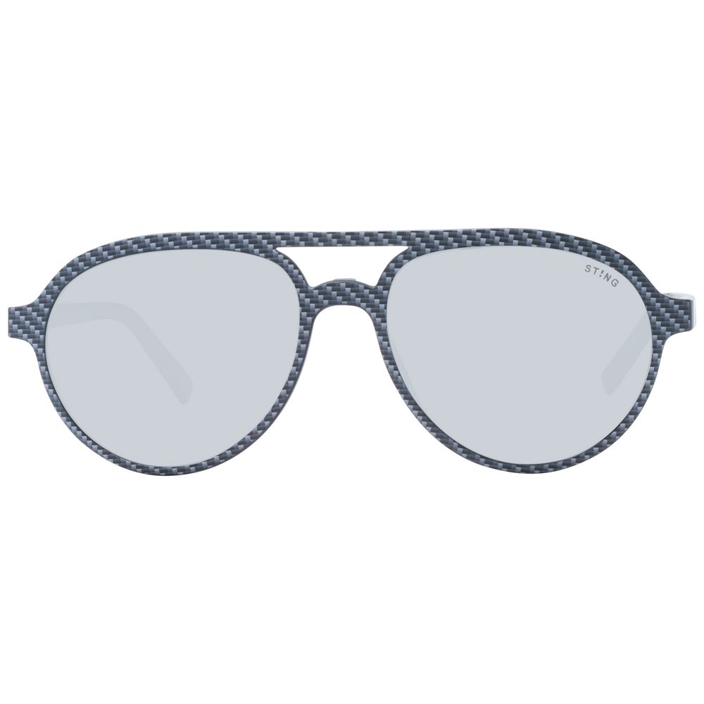 Sting Black Men Glasses Frame in full-rim black plastic with polarized lenses, aviator style, includes branded case, 100% UVA & UVB protection.