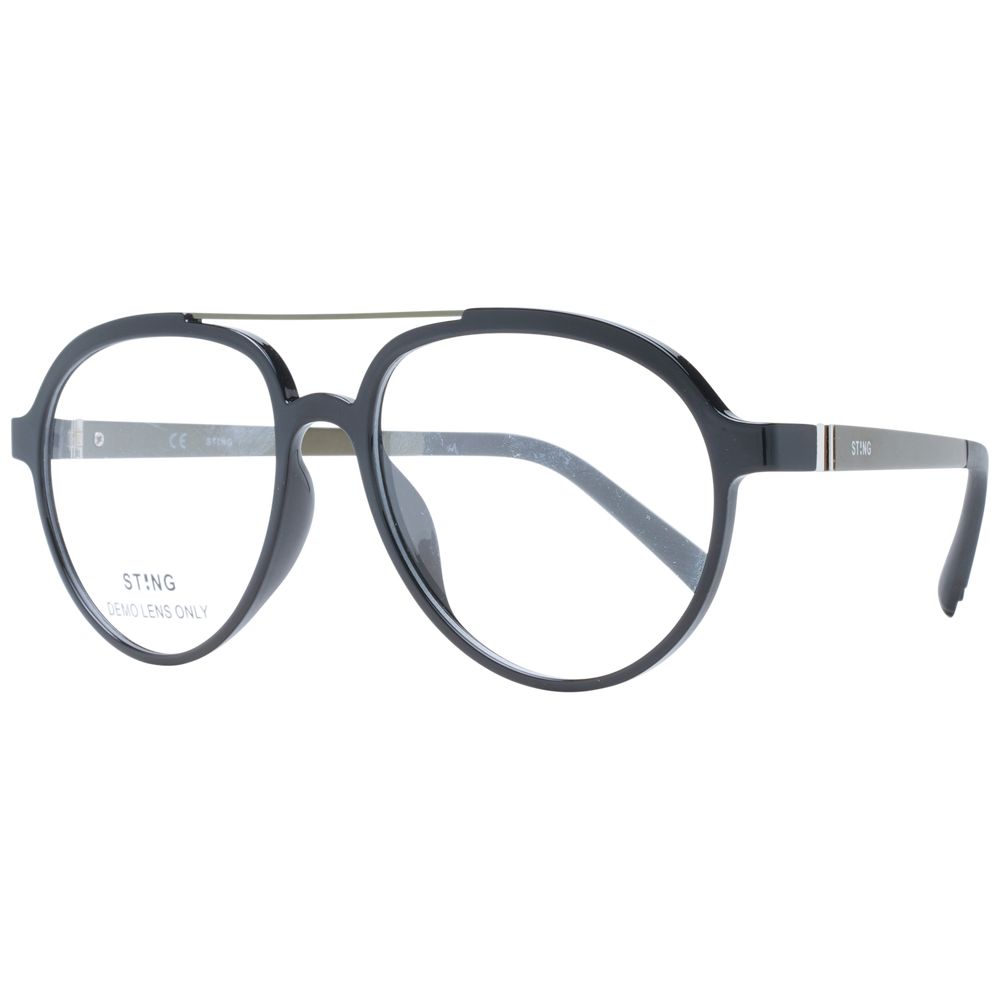 Sting Black Men Glasses Frame, full-rim black plastic aviator style with polarized lenses, includes branded case.