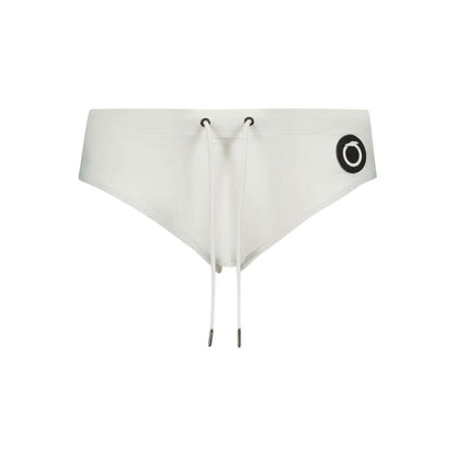 Trussardi White Elastane Swimwear with elastic waist, laces, basic logo on beach briefs.