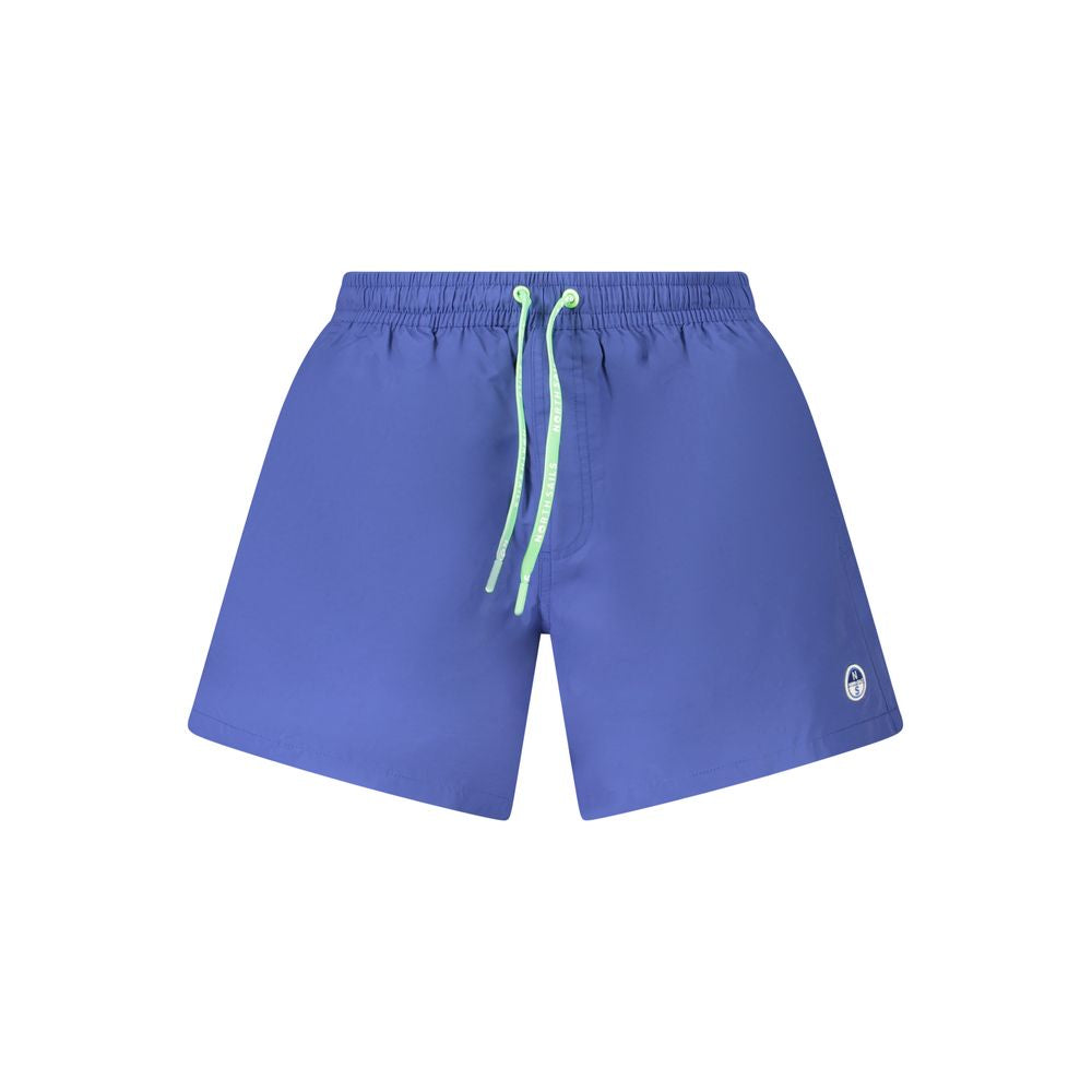 North Sails Blue Cotton Swimwear, 36cm swim boxer with elastic waist, lace ties, 2 pockets, 1 back pocket, and contrasting details.