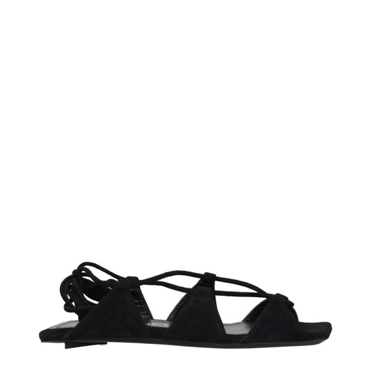 The Attico Black Leather Flat Sandals