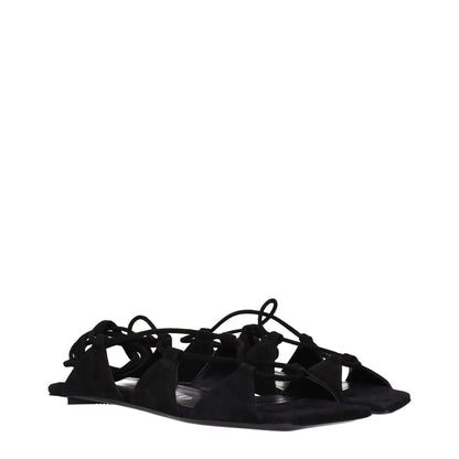 The Attico Black Leather Flat Sandals
