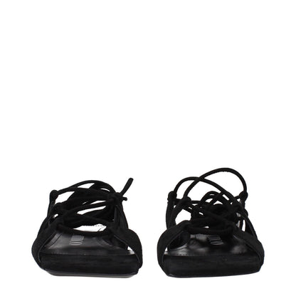 The Attico Black Leather Flat Sandals
