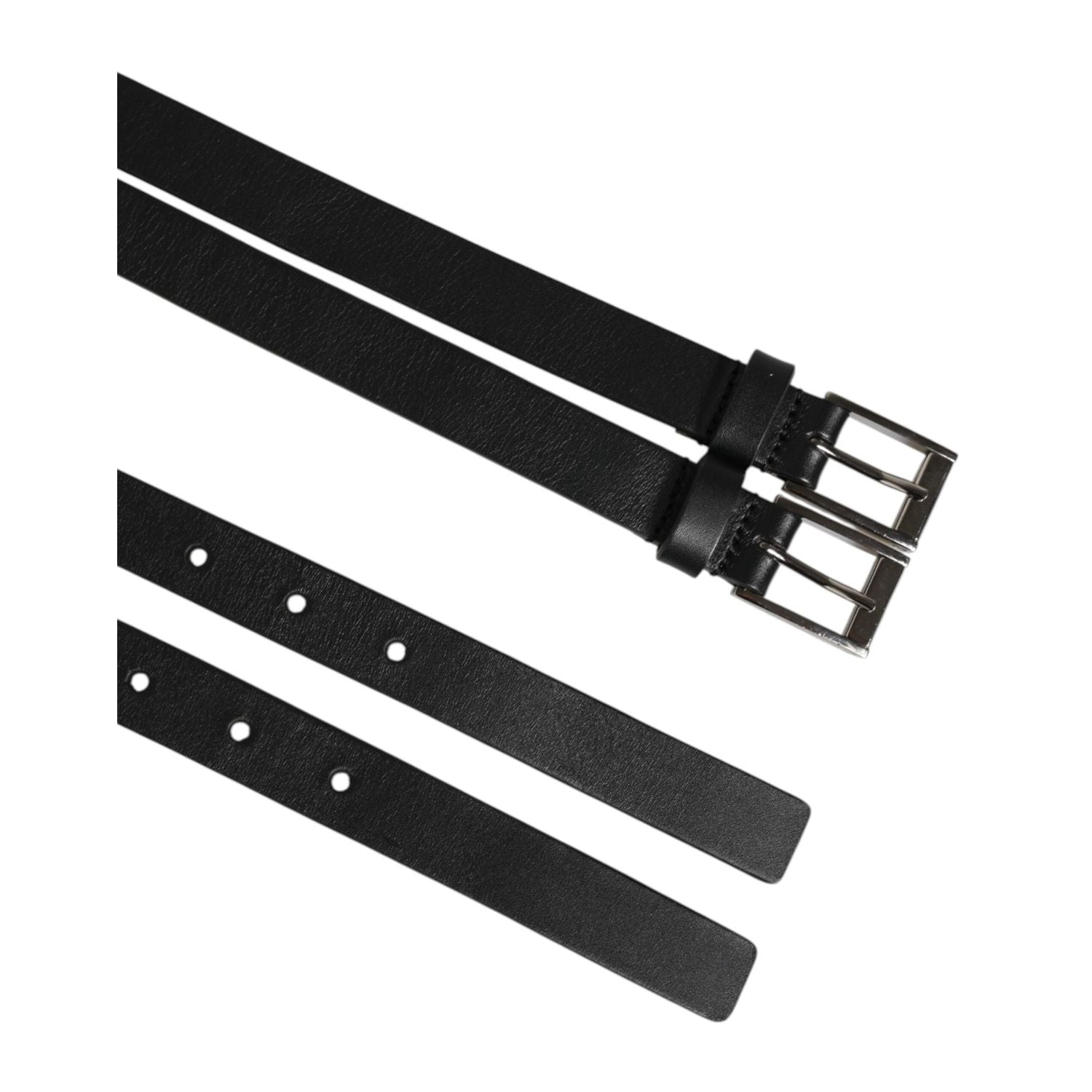 Dolce & Gabbana Black Double Strap Leather Silver Buckle Belt