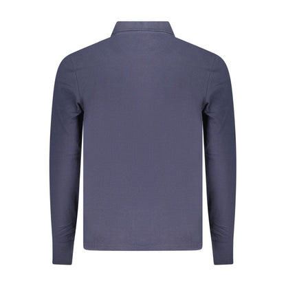 Back view of North Sails Blue Cotton Polo Shirt, long-sleeved with 2 buttons and logo applique