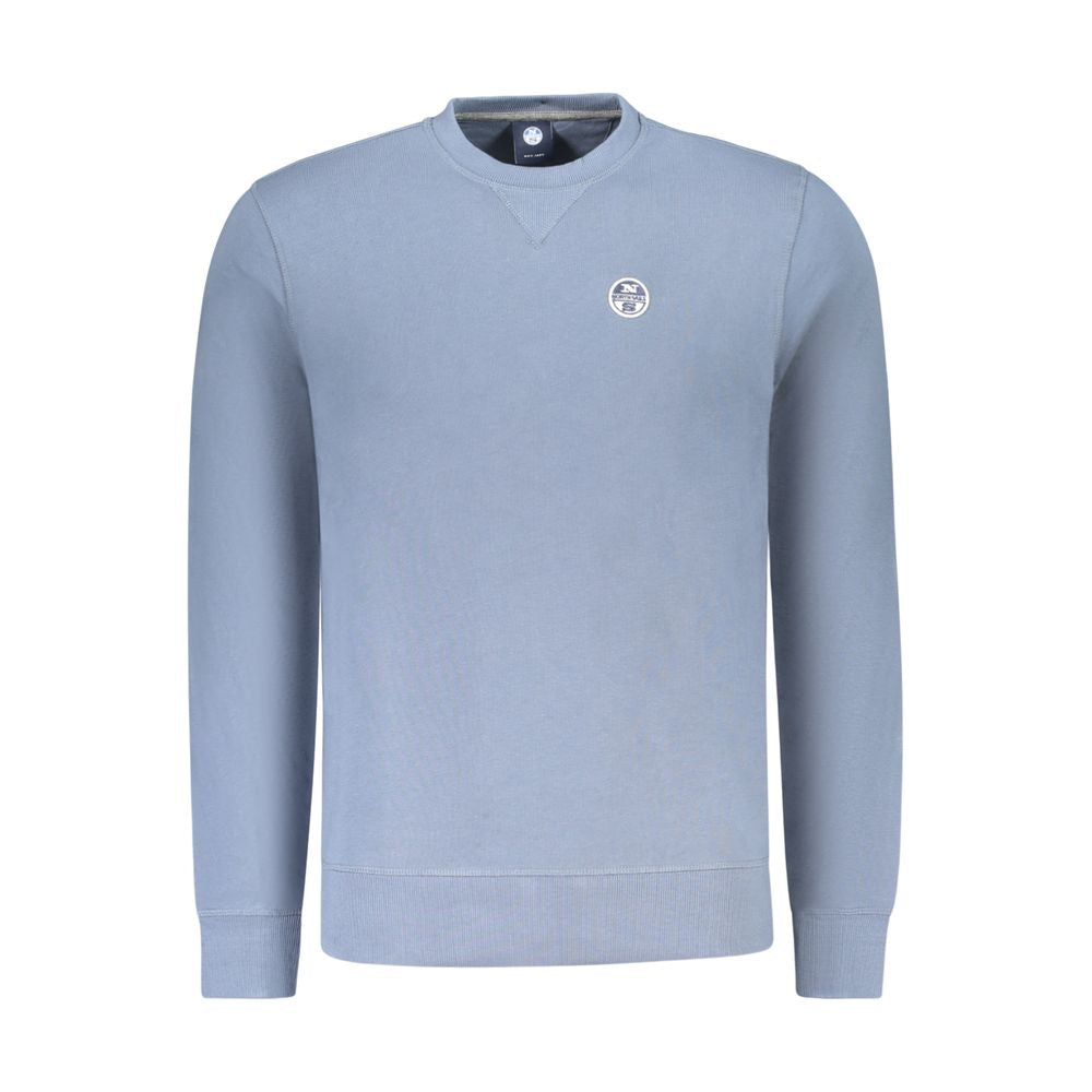North Sails Blue Cotton Sweatshirt featuring long sleeves, brushed texture, crew neck, and logo applique.