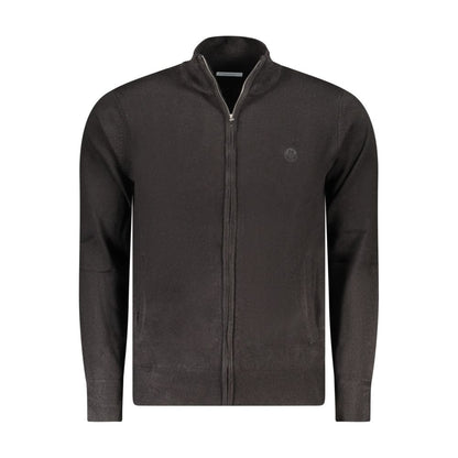 North Sails Black Nylon Sweater long-sleeved cardigan with zip, 2 pockets, and logo embroidery.