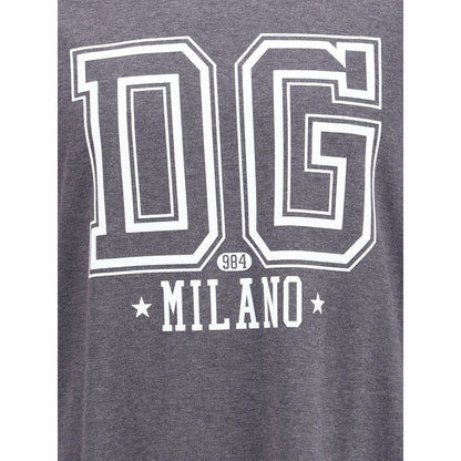 Dolce & Gabbana Gray Cotton T-Shirt featuring Milano logo print on front, ribbed crew neck, 100% cotton, casual regular fit for AW25 season.