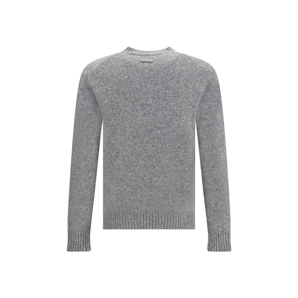 Back view of Dolce & Gabbana Gray Fleece Wool Sweatshirt with ribbed cuffs and hem, made in Italy.