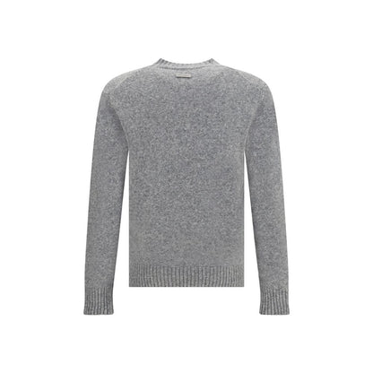 Back view of Dolce & Gabbana Gray Fleece Wool Sweatshirt with ribbed cuffs and hem, made in Italy.