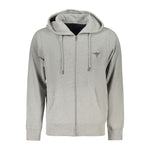Accademia Militare Gray Cotton Men Hoodie with embroidery, zip front, and pockets for sustainable casual wear.