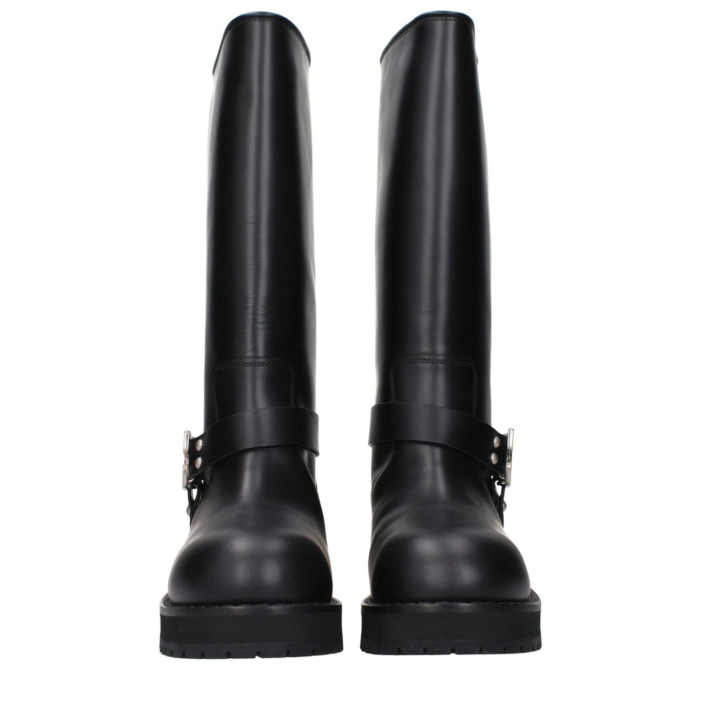 Off-White Black Leather Flat Boots