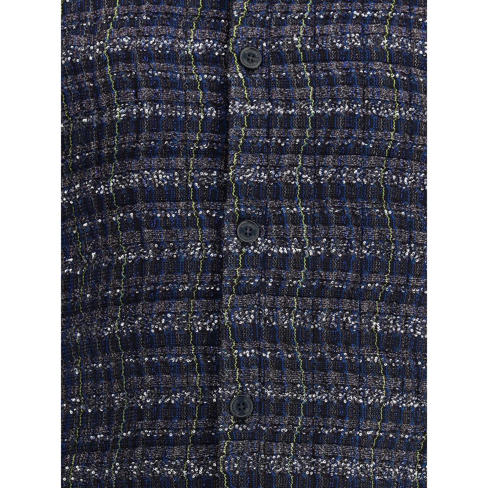 Missoni Blue Viscose Coat featuring exclusive check wave pattern with lamé highlights, showcasing sophisticated design and craftsmanship.